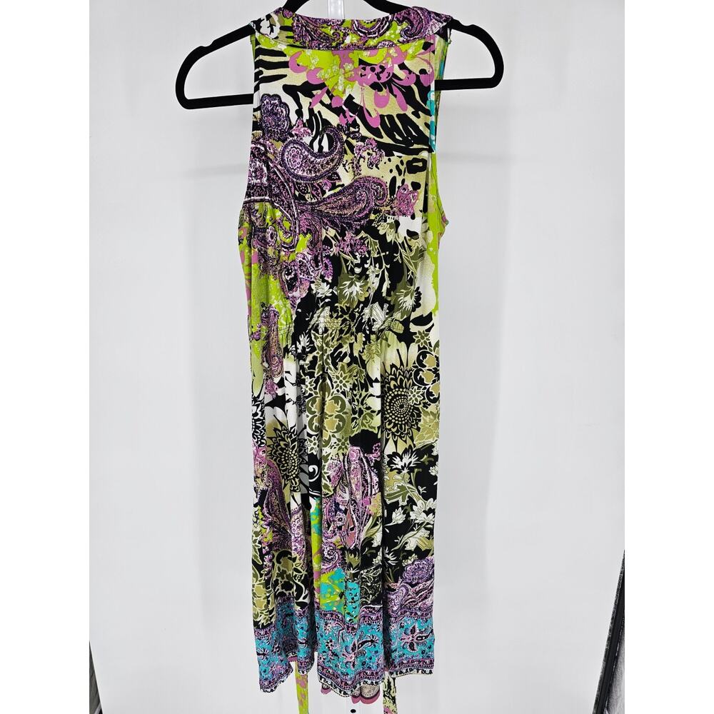 ECI New York Womens 14 Midi Length Dress Sleeveless Beaded V Neck Bright Floral - Picture 4 of 4